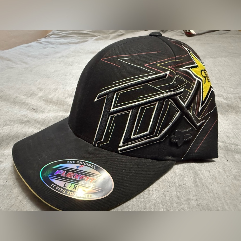 Fox Black and Yellow rockstar cap L/XL flexfit